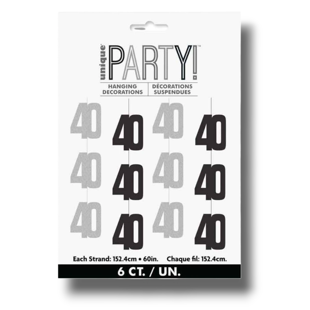 Glitz Black 40th Birthday Hanging Decorations  C/1