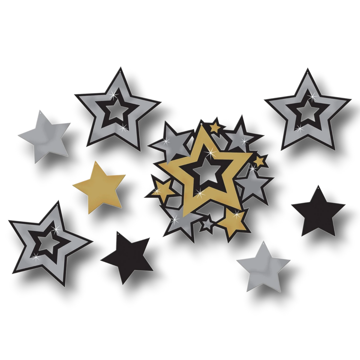 Assorted Star Cutouts Negro / Plata / Dorado C/30