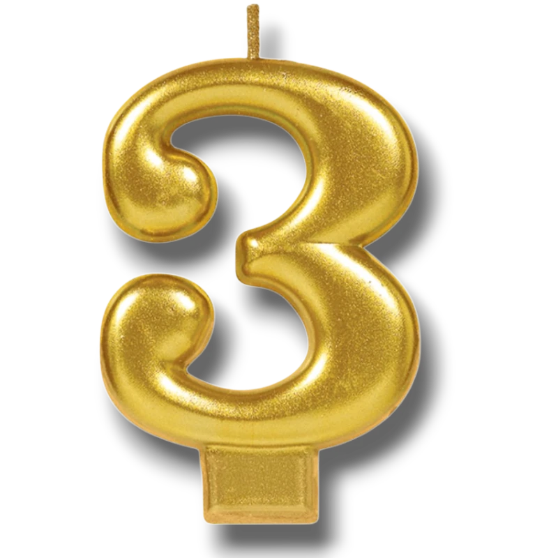 Vela Numero Dorado 3 C/1