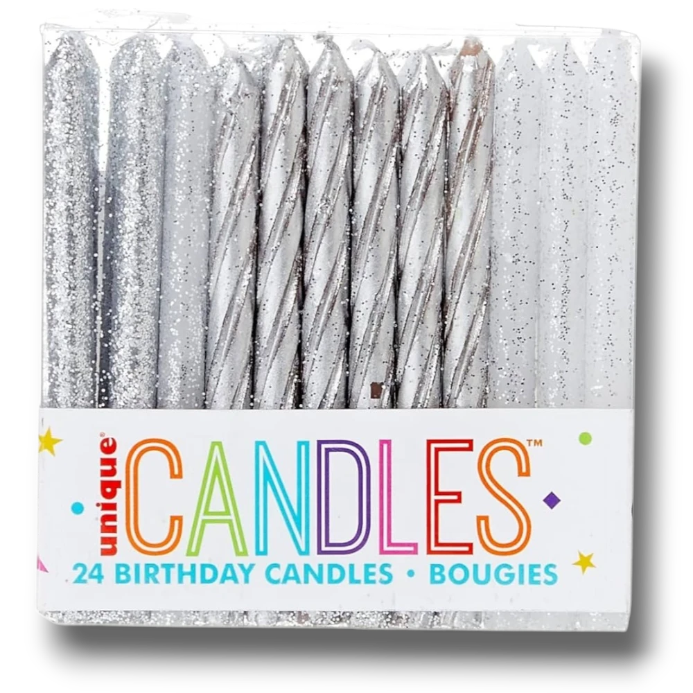 Velas Espiral Glitter y Plata C/24
