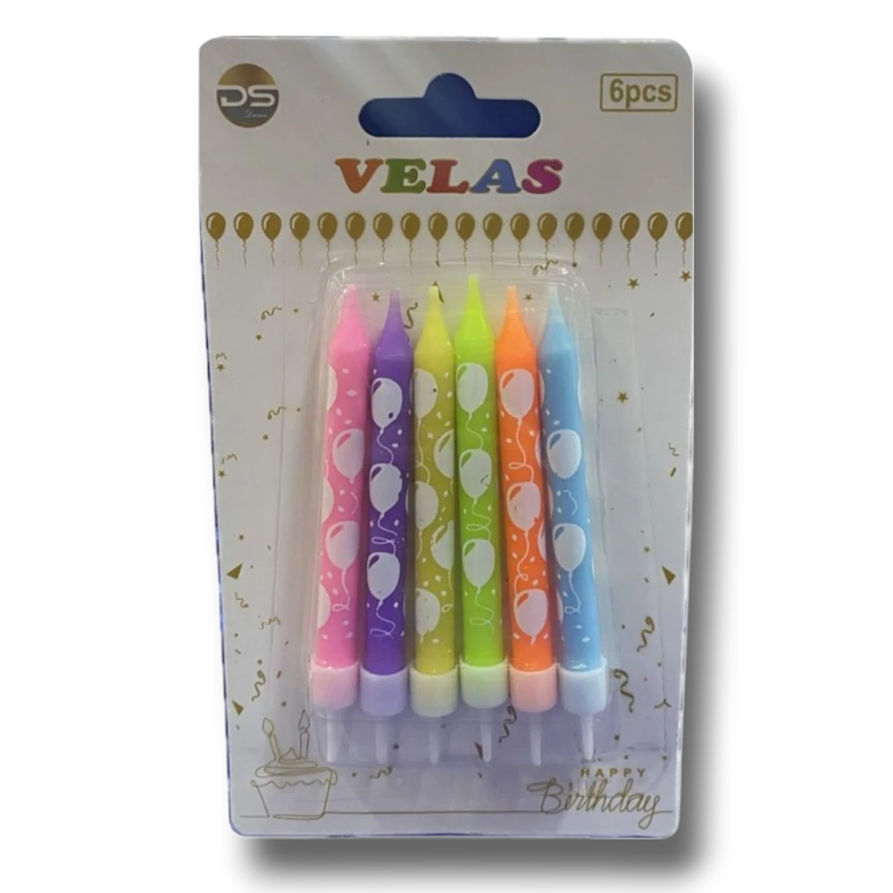 Velas Palillo Con Base Globitos C/6
