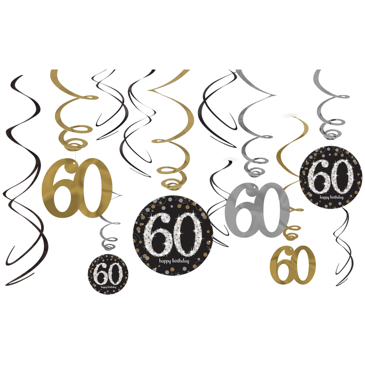 Swirl Decorations HBD 60s Sparkling Celebration C/12