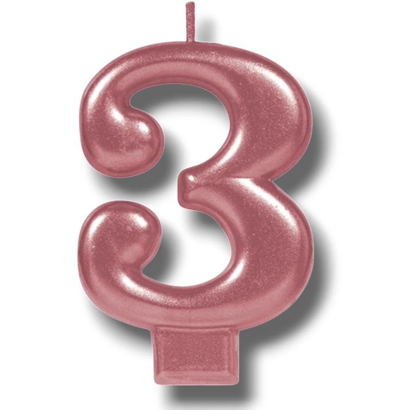 Vela Numero Oro Rosa 3 C/1