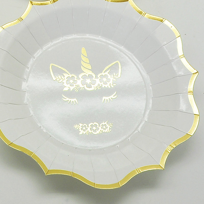 Plato 9" Unicornio Dorado C/8