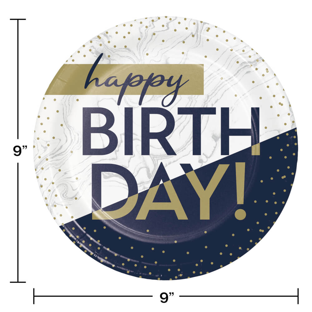 Plato 9" Happy Birthday Navy & Gold C/8