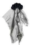 Diadema Catrina Flor Negra Velo Corto C/1