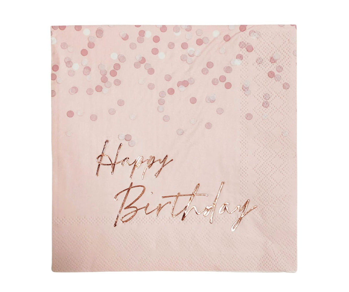 Servilleta Happy Birthday Rose Gold C/20