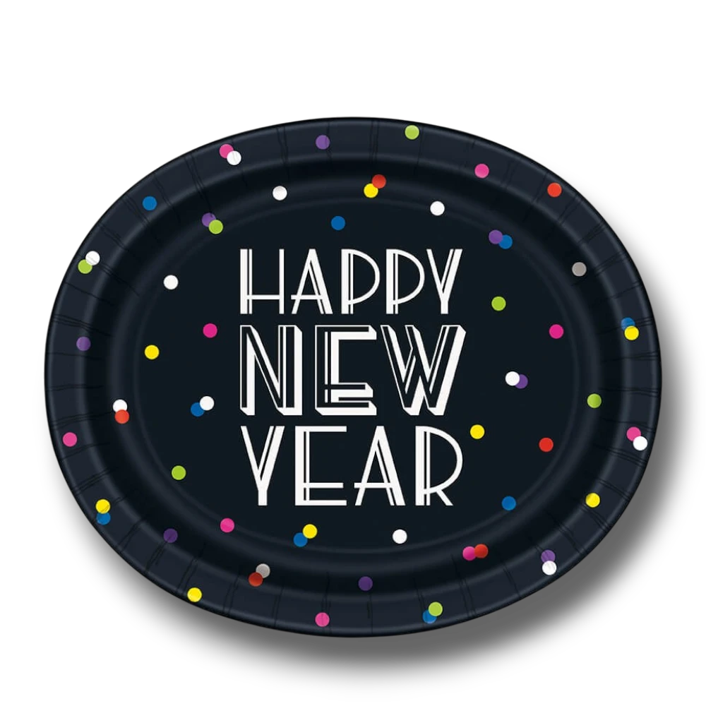 Oval Plate HNY Dots Neon C/8