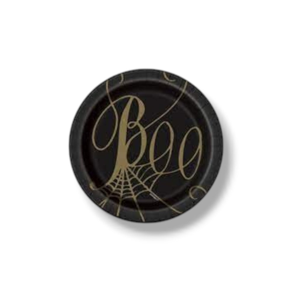 Plate 7" Black &amp; Gold Spider Web "Boo" C/8
