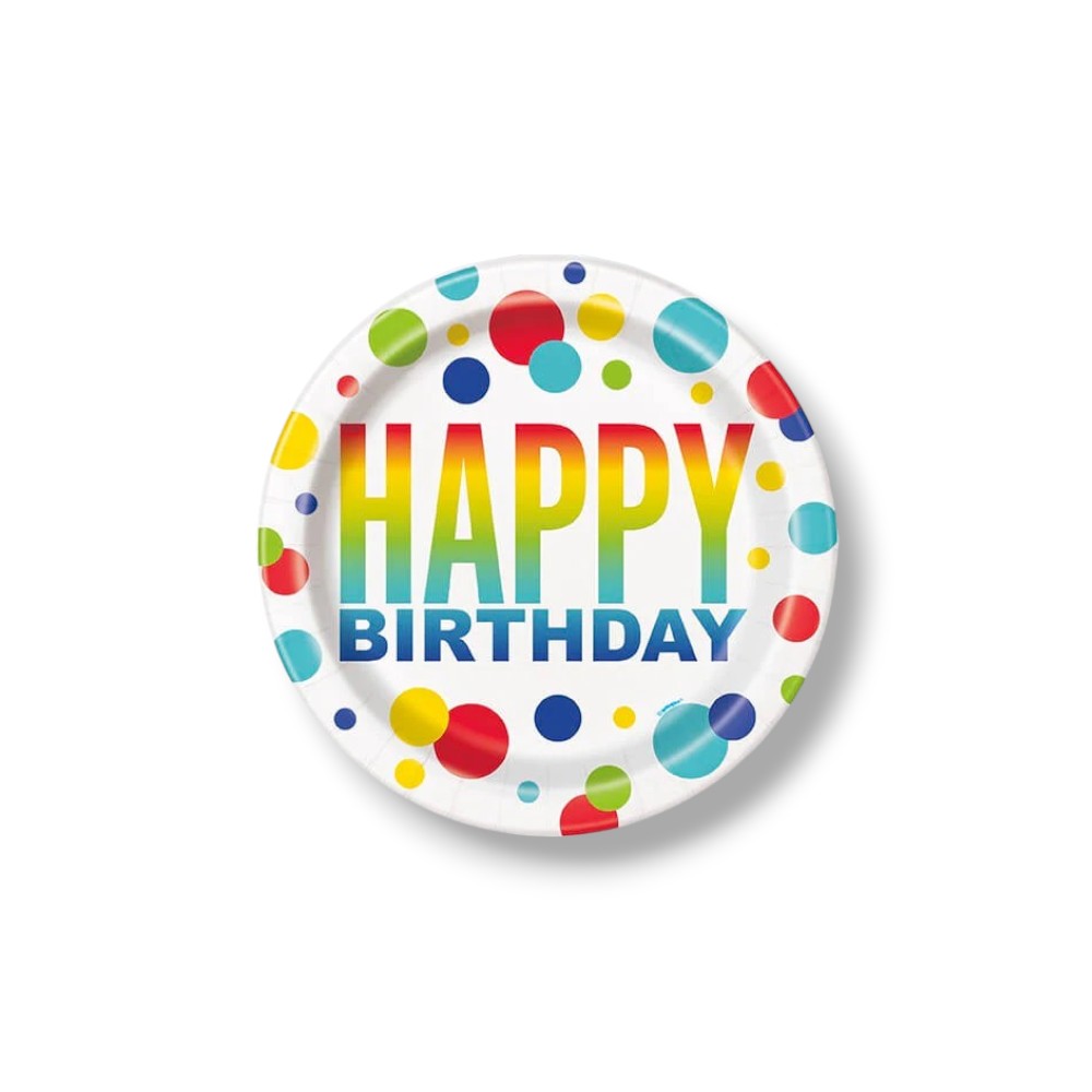 Plate 7" Rainbow Spots Birthday C/8