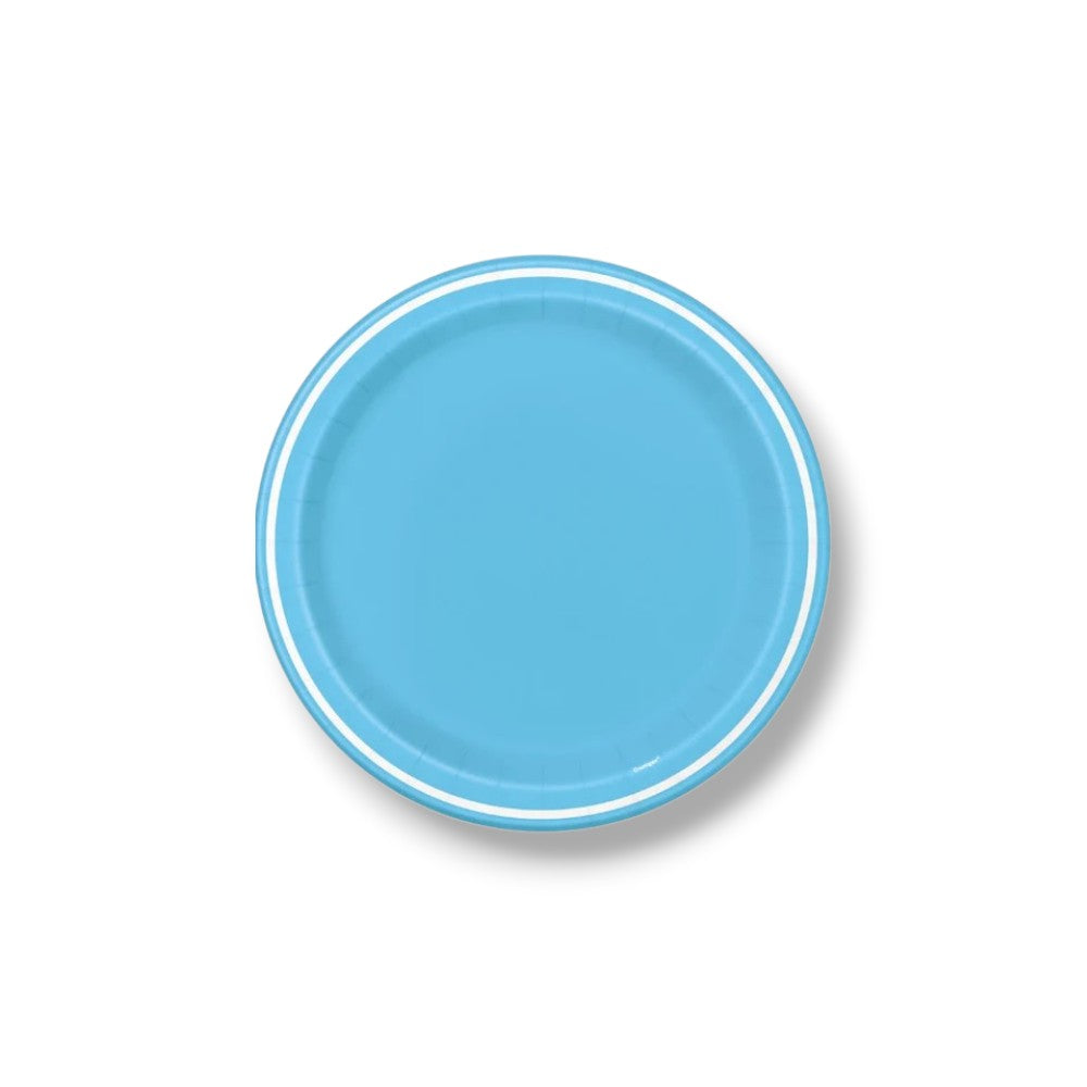 7" Round Blue Plate with White Rim C/8
