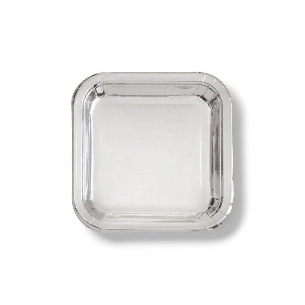 Plato 7" Cuadrado Plata Foil C/8