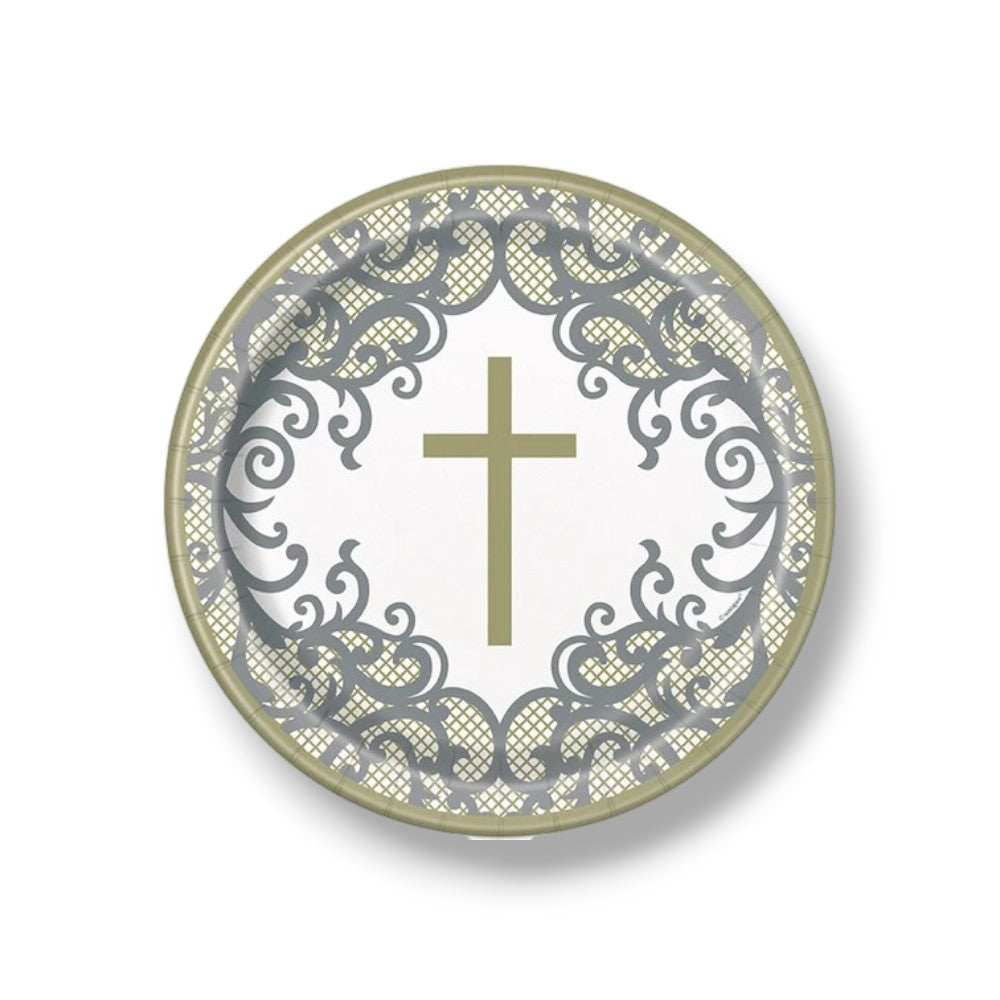 Plato 9" Fancy Gold And Silver Cross C/8