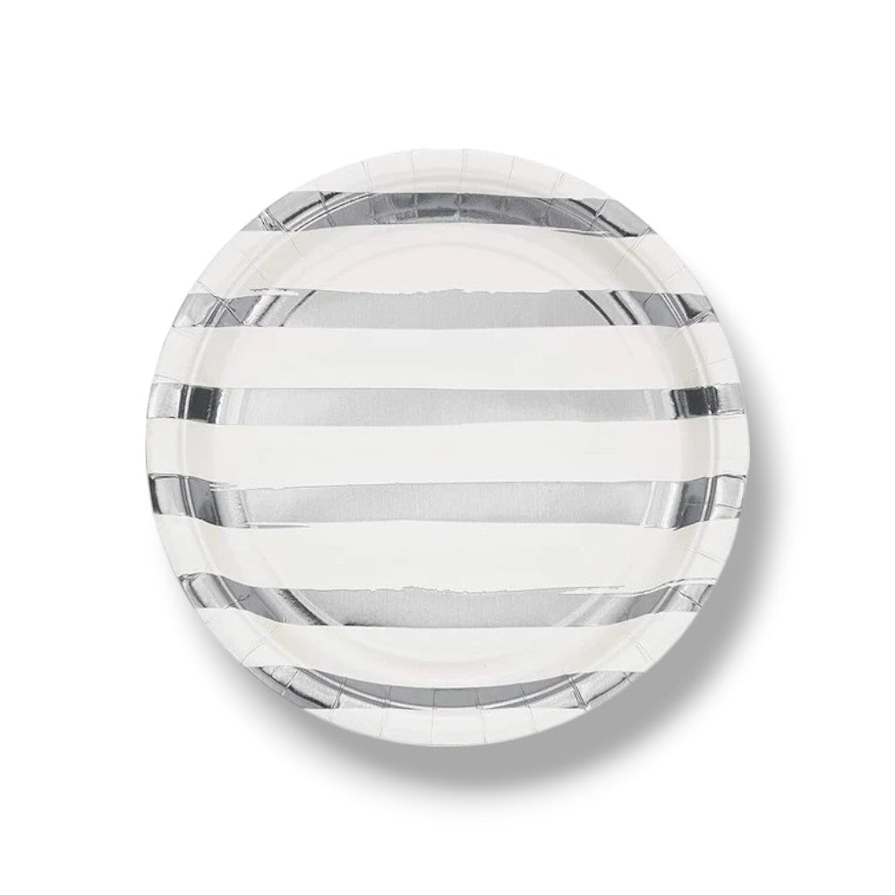 Plate 9" Foil Stripes White / Silver C/8