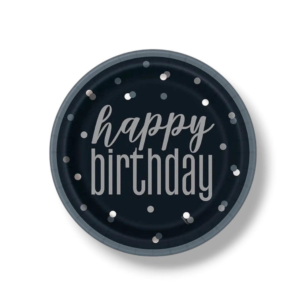 Plato 9" Happy Birthday Black & Grey C/8