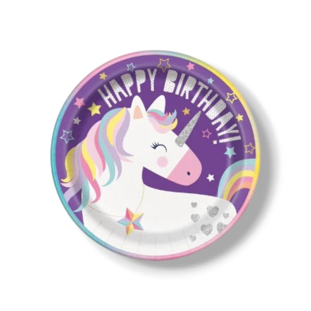 Plato 9" Unicornio Happy Birthday C/8