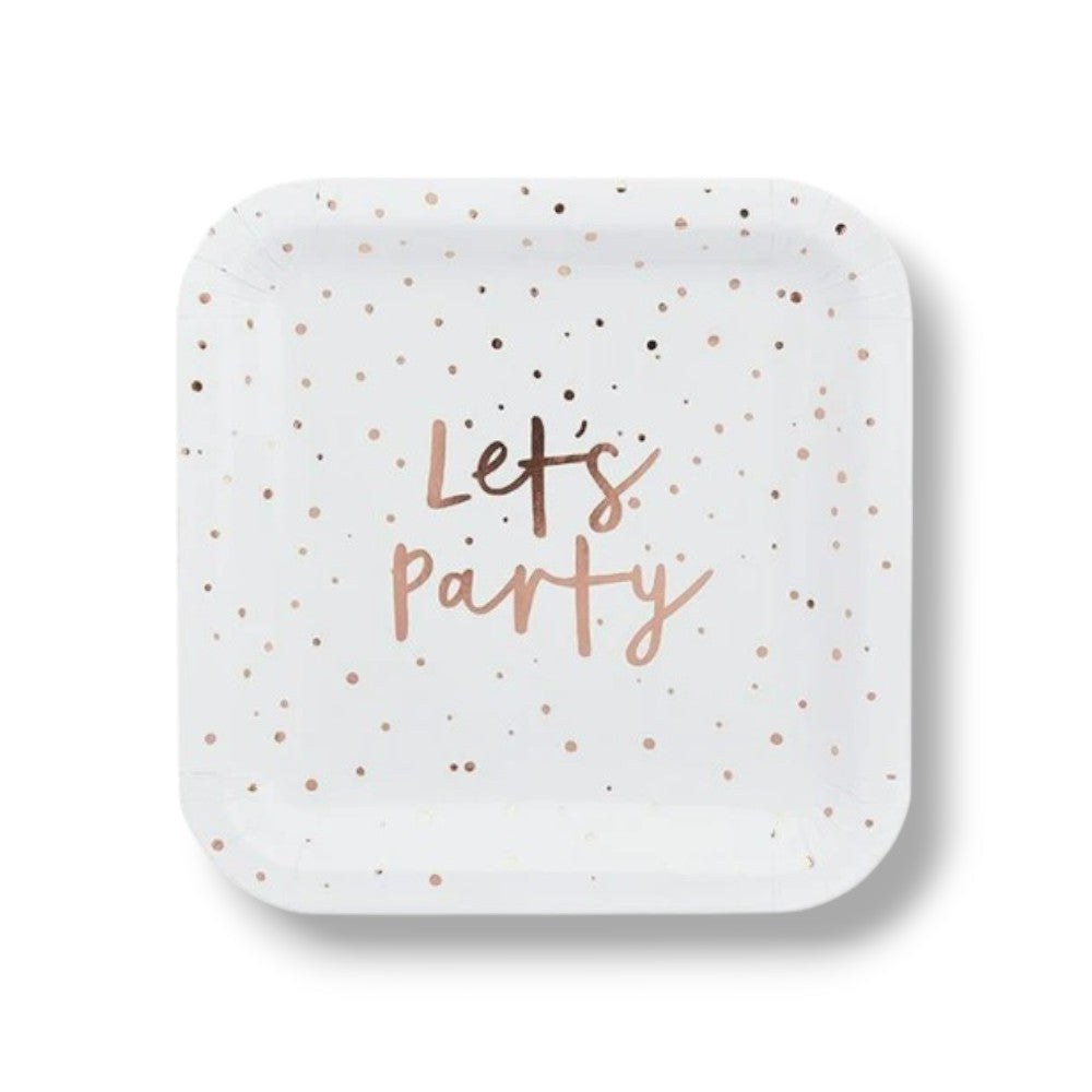 Plato 9" Foil Let's Party Rose Gold C/8