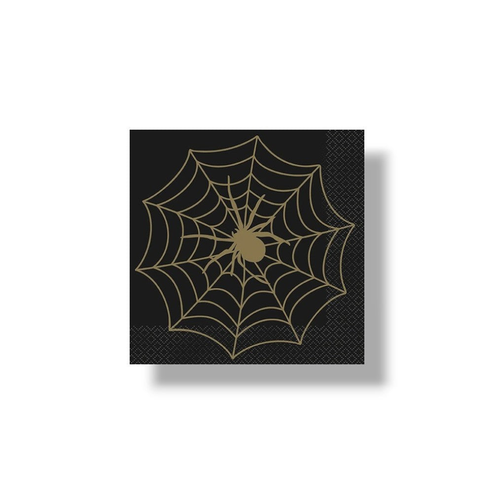 Napkin G Black &amp; Gold Spider Web C/16