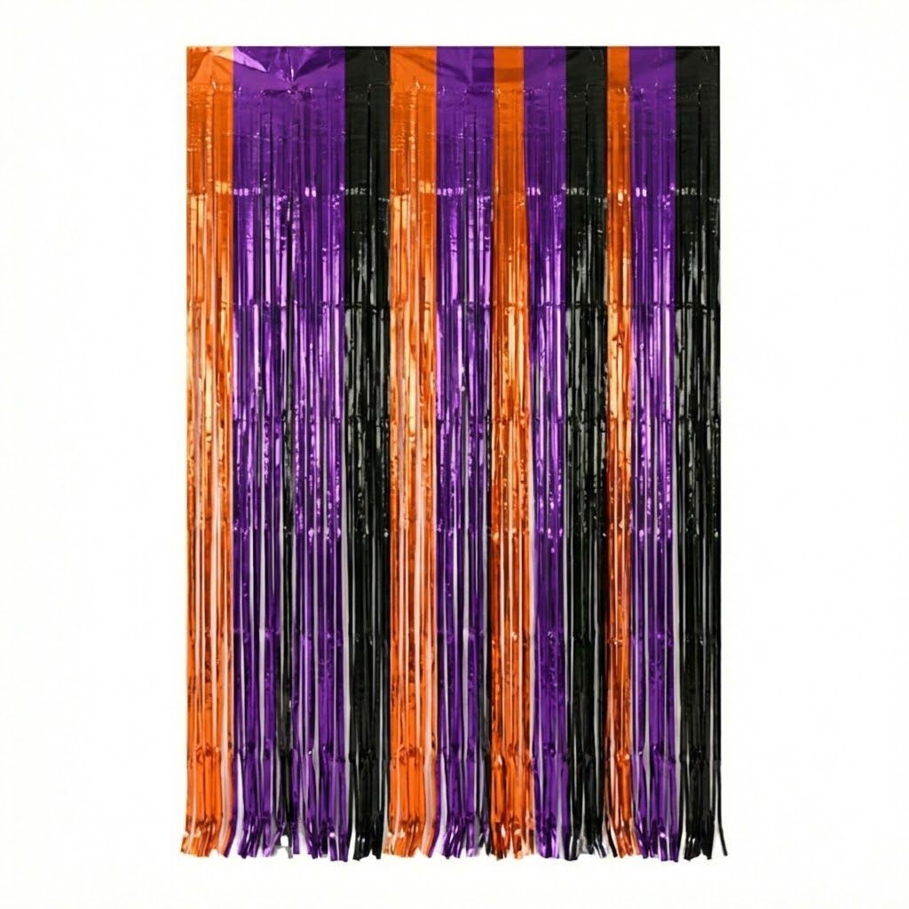 Cortina Metalica Tricolor Naranja/Morado/Negro C/1