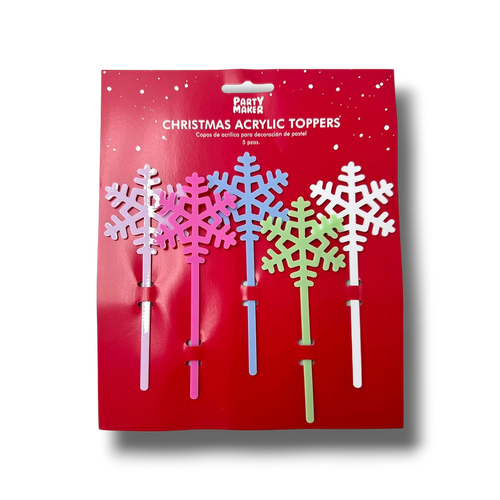 Set de 5 agitadores de acrílico PartyStore con forma de copo de nieve en colores pastel para decoración navideña