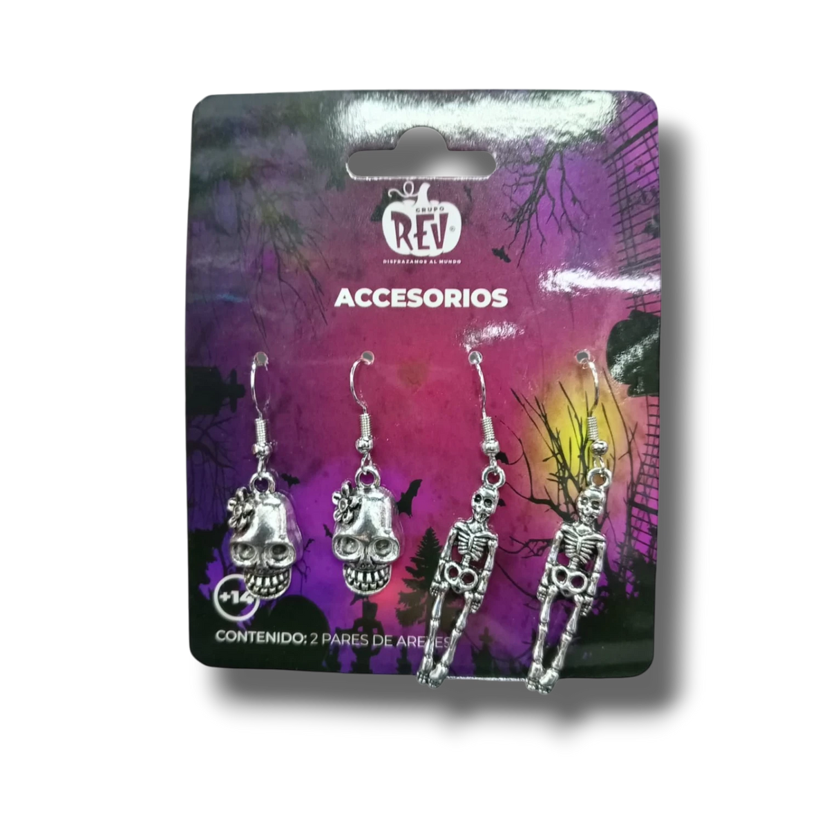 Aretes de esqueleto y calavera PartyStore en tono plateado para disfraz de Halloween