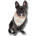 Bulldog francés con bandana PartyStore color crema con estampado de huellas y la frase Let's Pawty