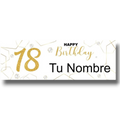 Banner personalizable PartyStore para cumpleaños 18 con diseño de números dorados, mármol y formas geométricas