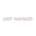 Banner PartyStore con letras Just Married en color rosa pastel para decoración de bodas