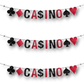Banner de letras PartyStore con temática de casino, decorado con palos de cartas en colores rojo y negro brillante.