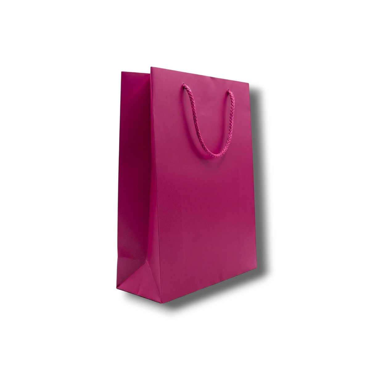 Bolsa mediana PartyStore color buganvilia con asas de cordón trenzado, ideal para regalos y eventos.