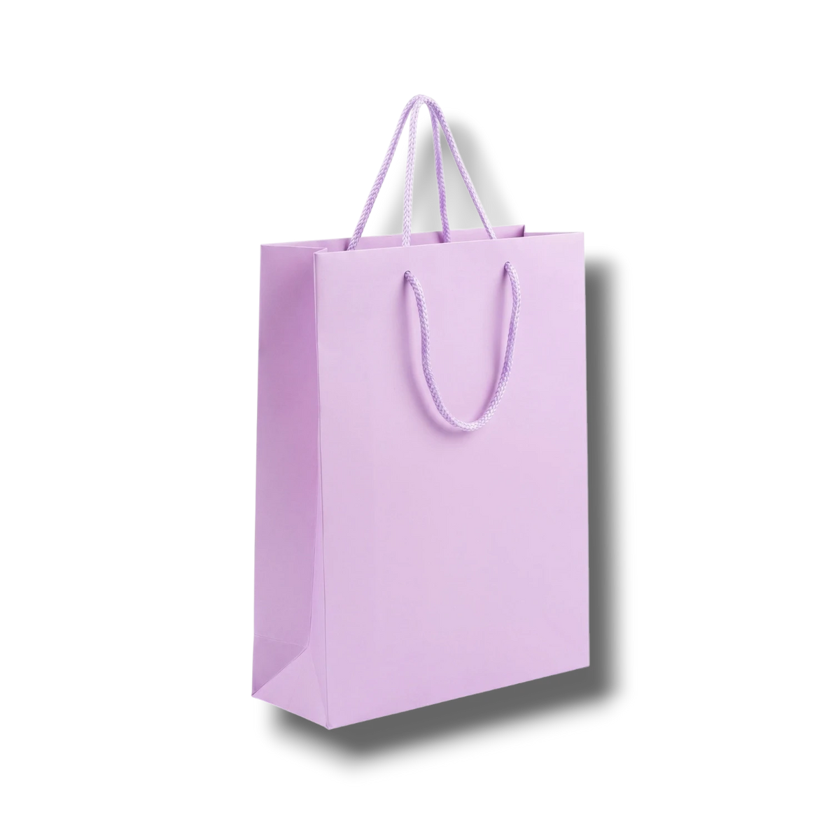 Bolsa de regalo grande color lila de PartyStore con asas de cuerda trenzada, ideal para obsequios elegantes.