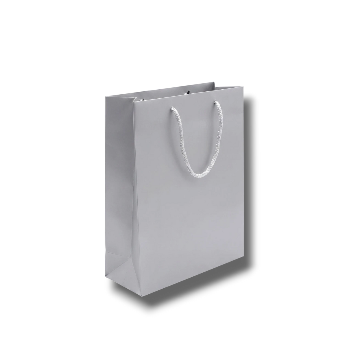 Bolsa de regalo mediana PartyStore en color plata con asas de cordón, ideal para obsequios elegantes