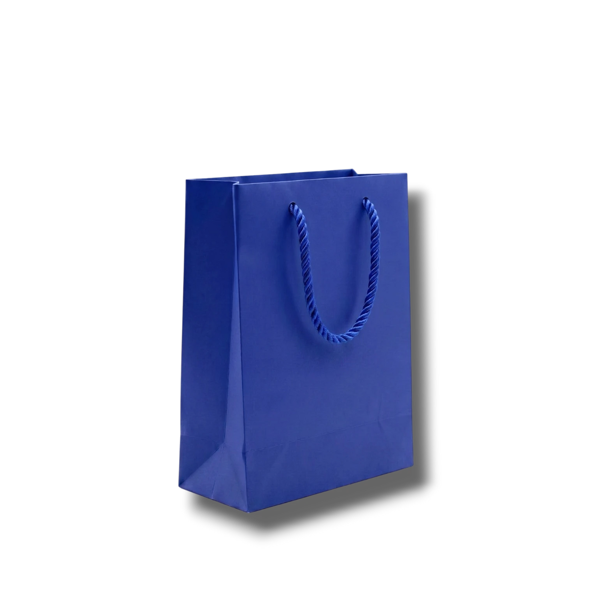 Bolsa de regalo mini de color azul marino con asas de cordón trenzado, disponible en PartyStore