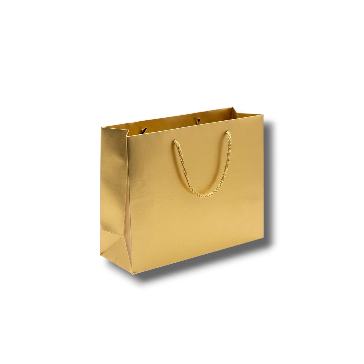 Bolsa de regalo PartyStore color oro con acabado metálico y asas de cordón trenzado, 33x25x15 cm