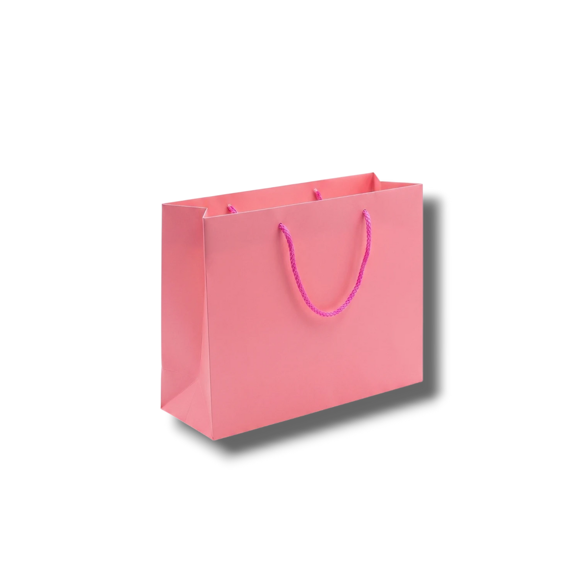 Bolsa de regalo PartyStore color rosa con asas de cuerda fucsia, ideal para detalles pequeños y elegantes.
