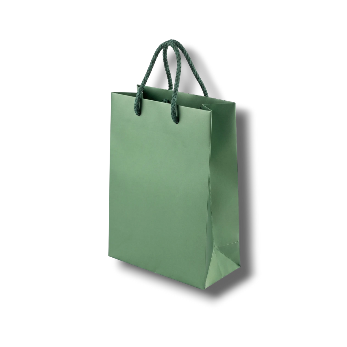 Bolsa de regalo mediana PartyStore en color verde brillante con asas de cuerda trenzada a juego