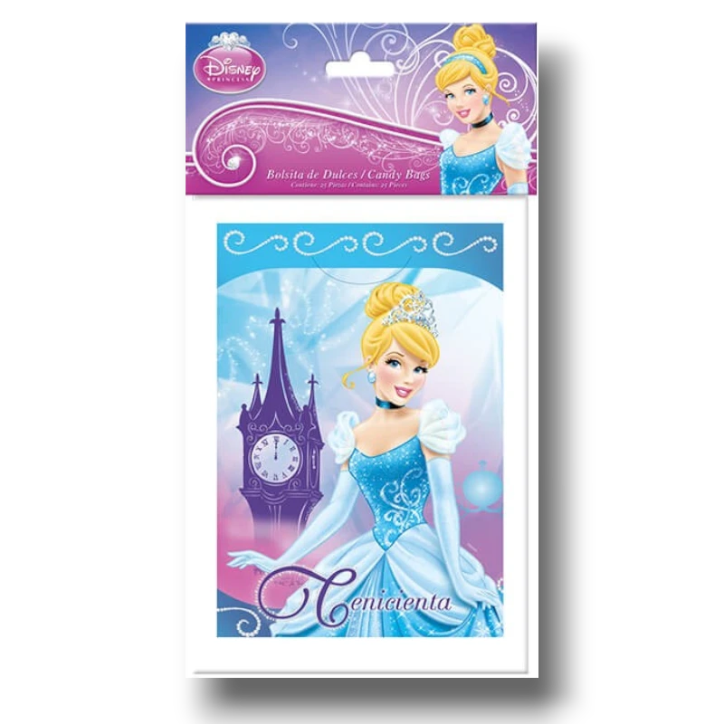 Paquete de 25 bolsas dulceras PartyStore con diseño de Cenicienta de Disney en tonos azules y morados