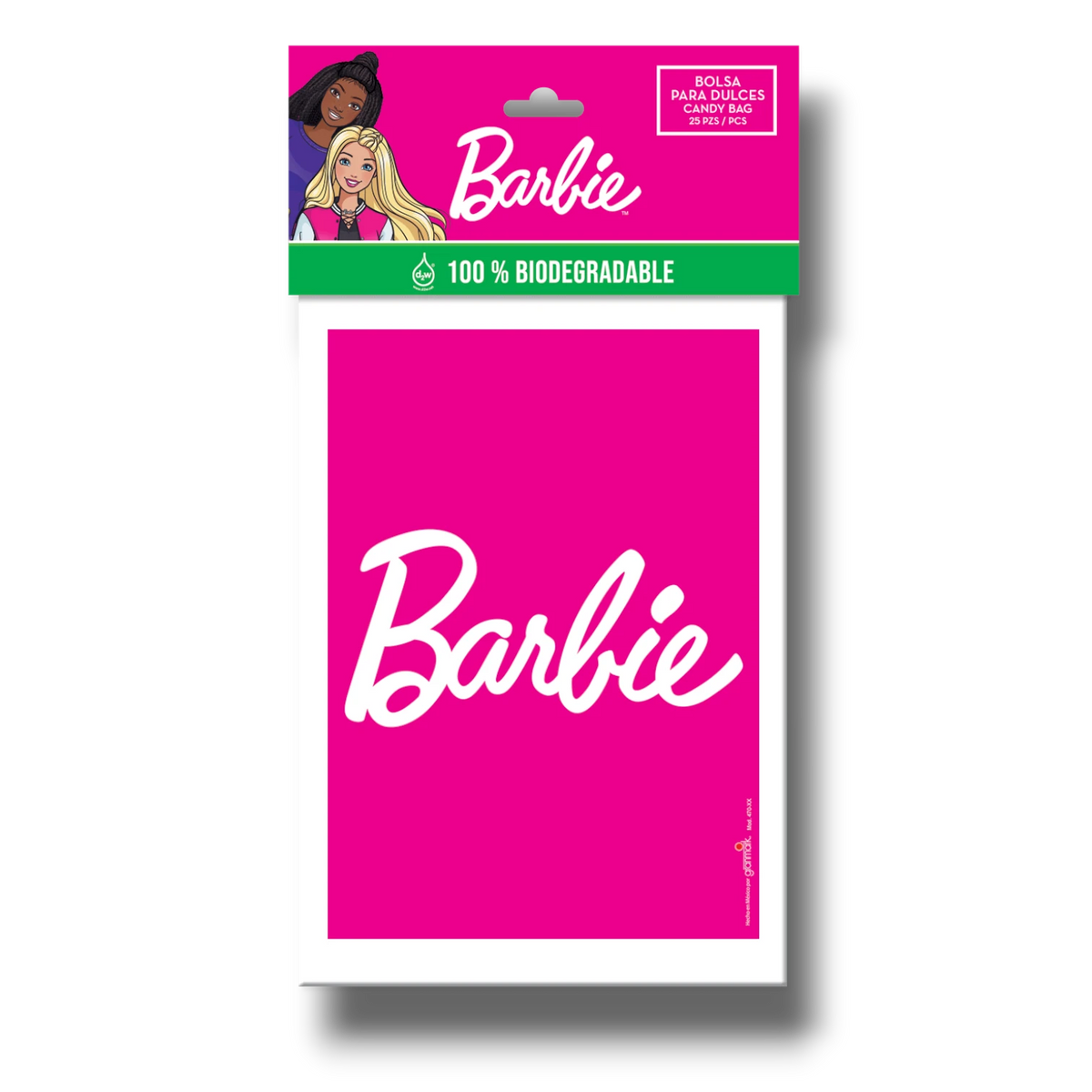 Paquete de 25 bolsas para dulces Barbie de PartyStore en color rosa brillante con el logo oficial