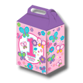 Cajita para dulces PartyStore de primer año para niña con diseño de mariposas y flores en tonos rosa y morado