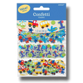 Confeti PartyStore para primer año de niño con figuras de vehículos, aviones y números uno en colores vivos