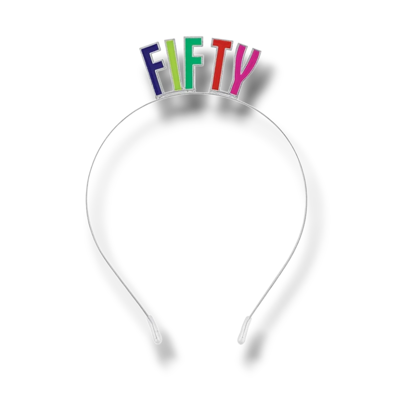 Diadema PartyStore Deluxe Headband Fifty con letras coloridas para celebración de 50 cumpleaños