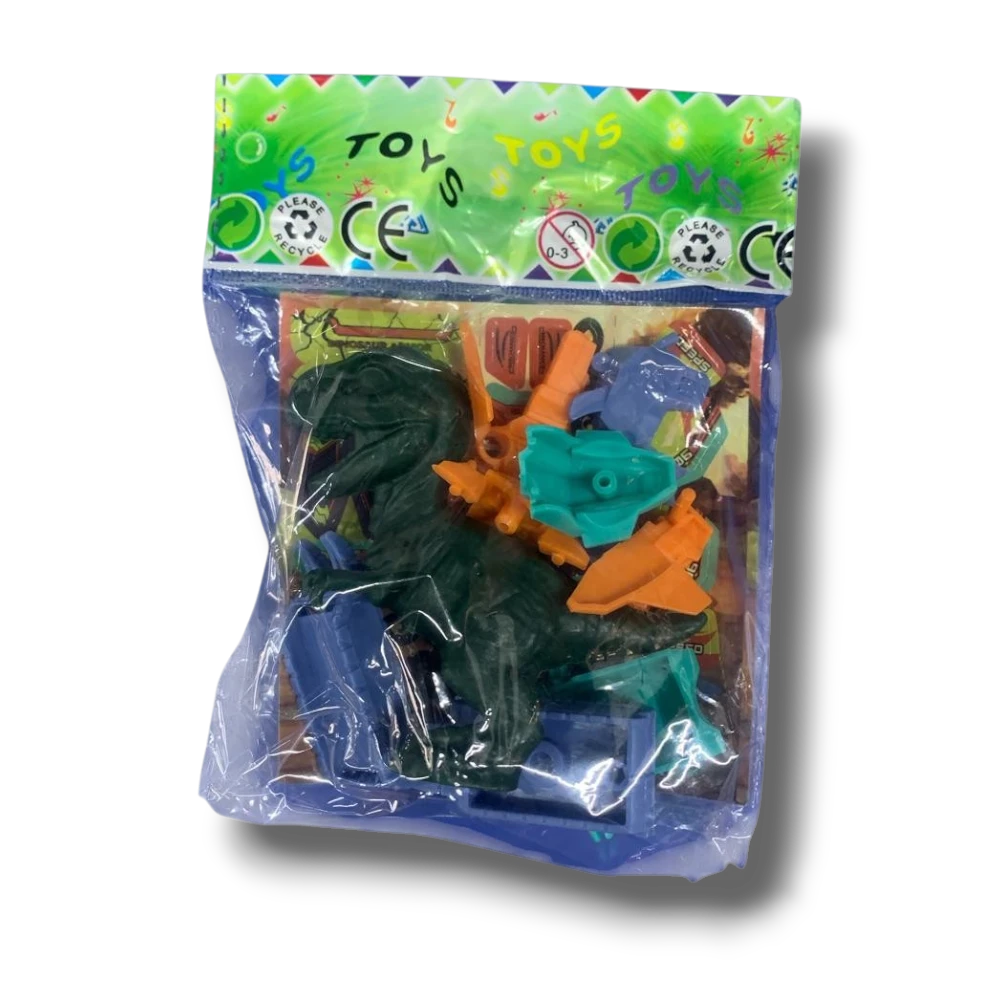 Set de juguete Dino Tanque C/1 de PartyStore con piezas de plástico multicolor y figura de dinosaurio verde