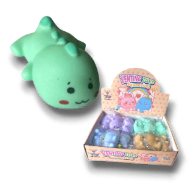 Juguete antiestrés Squish Baby Dino C/1 de PartyStore, dinosaurio de goma suave en color verde menta