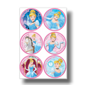 Set de 24 distintivos redondos PartyStore con ilustraciones de Cenicienta y texto Invitada Especial en tonos rosas