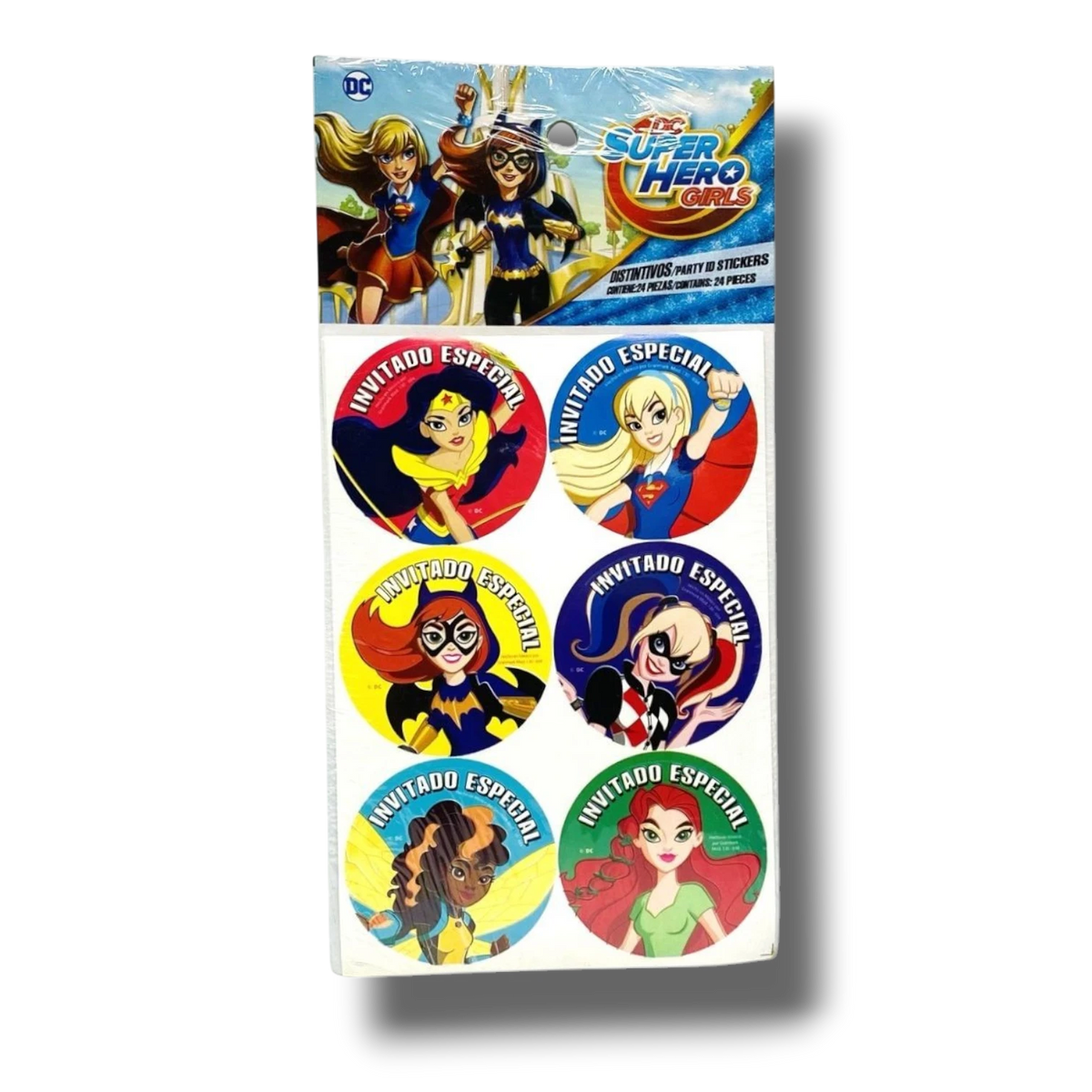 Paquete de 12 distintivos PartyStore con diseños de personajes de DC Super Hero Girls para fiestas infantiles