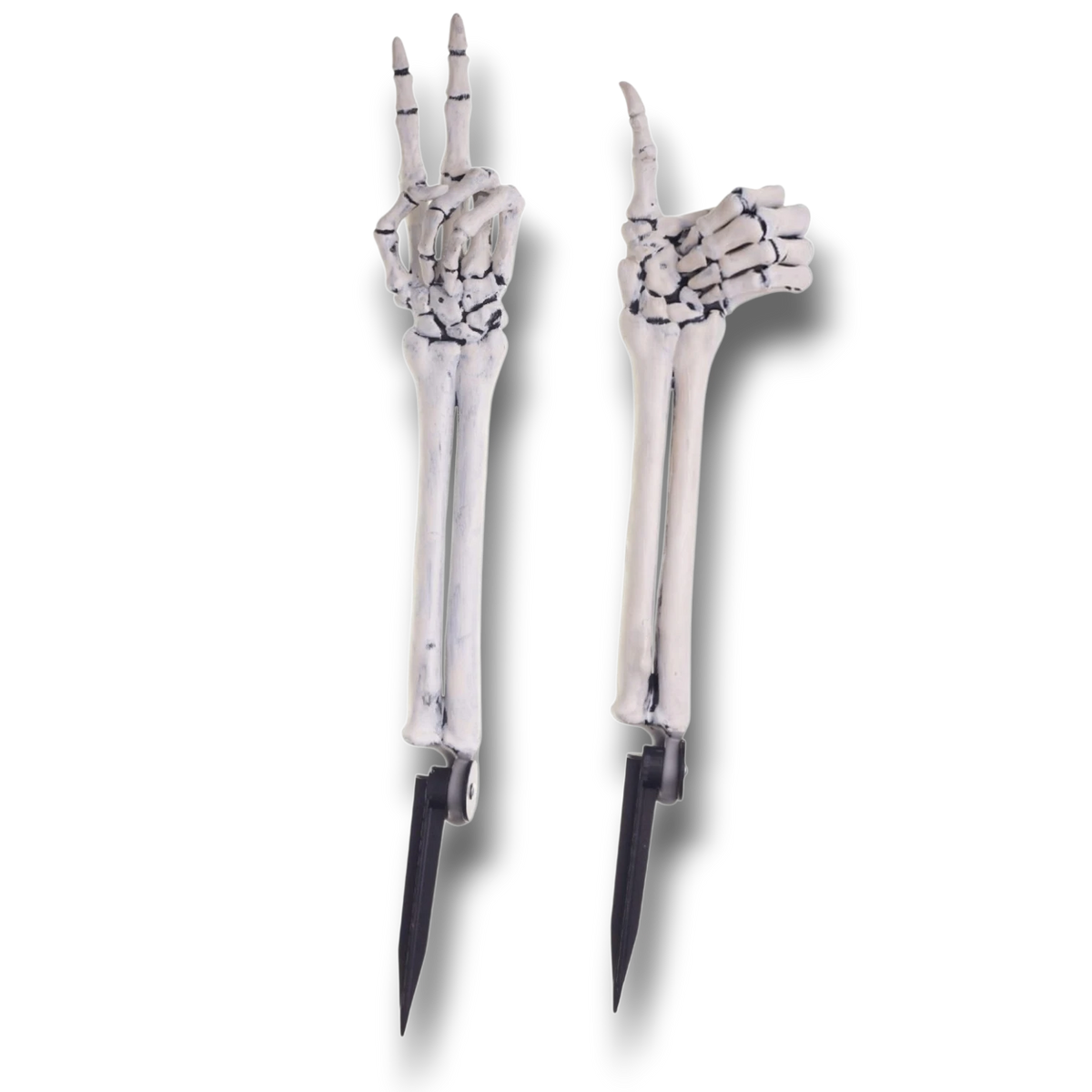 Set de dos estacas de jardín PartyStore con forma de manos de esqueleto en color blanco y gris para decoración