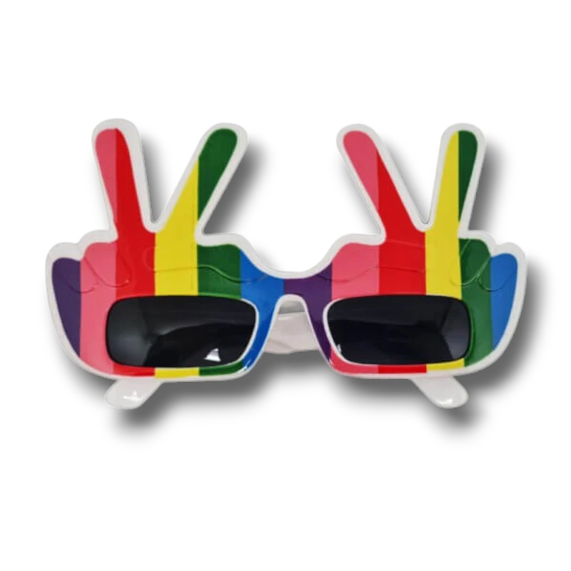 Gafas de fiesta PartyStore con diseño de arcoíris y forma de mano haciendo el signo de la paz