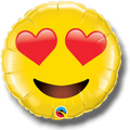 Globo metalizado PartyStore de 28 pulgadas con diseño de carita enamorada y ojos de corazón en color amarillo