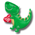 Globo de aluminio PartyStore con forma de dinosaurio verde sosteniendo un corazón rojo con el texto You're Dino Mite