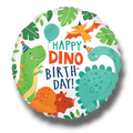 Globo redondo PartyStore de 18 pulgadas con diseño de dinosaurios coloridos y texto Happy Dino Birthday
